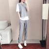 Traje deportivo informal gris para mujer, verano 2021, nuevo, suelto, estilo coreano, falso, de dos piezas, de manga corta, de moda, estilo occidental.