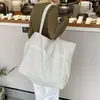 Set Bolsa de Lona Rayada Doble Cara Estilo Coreano Moda Bolso Tote Casual Bolso de Hombro Simple Versátil Gran Capacidad