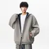 Jaqueta moletom com zíper duplo de alta resistência estilo americano para homens, tendência de outono, nova, com capuz, casual, color block, cardigã esportivo