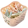 Paquete de 30 pinzas pequeñas de plástico con una cesta de almacenamiento, usadas para colgar ropa, pinzas a prueba de viento para ropa interior y calcetines, pinzas para secar