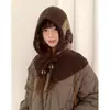 Pasamontañas Jacquard Fair Isle para Mujer Invierno Circunferencia de Cabeza Grande Protección Cálida para Orejas Bufanda Sombrero Integrado Sombrero de Lana