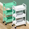 Estantería de almacenamiento de plástico multicapa móvil para el hogar, carrito de almacenamiento con ruedas de pie para cocina y baño