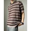 Camisa de Manga Corta de Color Contrastante Estilo Hong Kong Duffy Atractivo Rayas Camiseta Versátil Camisa de Punto POLO Retro Estilo Perezoso Top