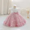 Vestido Nuevo para Niñas 2025 Vestido Princesa de Malla con Lentejuelas Manga Corta Falda Abullonada Vestido de Cumpleaños para Bebé de Un Año Vestido