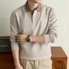 Camisa polo de lino de manga larga para hombre, nuevo estilo otoño e invierno, camiseta de cuello camisero de lujo ligero, prenda interior casual para hombres jóvenes y de mediana edad
