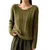 Suéter de Punto Cableado con Lentejuelas Cuello Redondo para Mujer 2026 Otoño Invierno Nuevo Estilo Estilo Perezoso Color Sólido Suave Manga Larga Top de Punto
