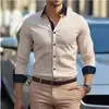 Camisa masculina social de manga longa não amassa para Amazon transfronteiriça, camisa casual de cor sólida, envio direto da fábrica de origem