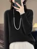 Suéter de Gola Alta Pesado 100% Lã Pura Ready-To-Wear de Alta Qualidade para Mulheres, Outono e Inverno, Emagrecimento, Quente, Versátil