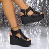 Sandálias Romanas Plataforma Cuña Peep Toe Moda Verão Feminino Tamanho Grande para Exportação
