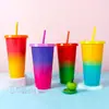 Copo Plástico Pp Sensível à Temperatura Colorido Cruzado Popular Grande Capacidade 710ml Copo com Canudo Cor Fria Mudável Reciclagem 10 Cores