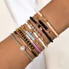 Pulsera de Moda para Mujer Tejida a Mano con Cuentas de Cristal Negro Curvadas y Cuentas de Arroz, Nuevo Set de Múltiples Piezas, Transfronterizo Europeo y Americano