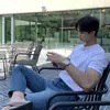 Camiseta Masculina Asclo&Qiao Estilo Coreano Nicho Respirável Amigável à Pele Sarja Versátil Casual Manga Curta Estilo High Street