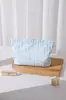 Bolsa de Maquiagem Bordada com Laço Xadrez Fresco Ins Bolsa Clutch Portátil com Fechamento em Zíper Bolsa para Armazenamento de Produtos de Skincare