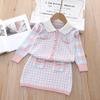 Vestido de Lana Estilo Pequeña Fragancia para Niña Conjunto de Dos Piezas con Chaqueta de Botones Sencilla con Cuello Polo y Falda de Cadera para Mujer Bebé Celebridad en Línea