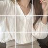 Camisa de encaje con escote en V súper bonita para mujer, estilo coreano, camisa blanca de manga larga, principios de 2023