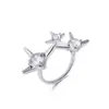 Anel Aberto com Design de Estrela de Quatro Pontas Cravejado de Diamantes, Estilo Minimalista, Anel de Dedo Indicador Ajustável com Zircônia Starlight Tendência