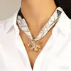 Collar con Estampado de Leopardo y Cinta Retro Colgante de Cruz Estrella de Mar Luna Corazón Lazo Collar Colgante Femenino Dulce Fresco Chica Caliente