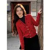Suéter de Punto Rojo con Forma de Corazón para Mujer, Nuevo Estilo Primavera Temprana 2026, Falso Dos Piezas, Cuello Semi Alto, Elegante Top de Lana