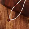 Colar de Pérolas de Água Doce Estilo Coreano para Mulheres Novo Colar de Zircônia Amor Retro Colar de Pérolas Simples Corrente Clavícula para Mulheres
