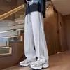 Nueva colección de otoño e invierno: Pantalones casuales de pierna ancha para hombre, con forro de polar, gruesos, con rayas reflectantes - un estilo moderno y versátil, de corte holgado y pierna recta