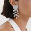 Brincos de Tarraxa Europeus e Americanos Transfronteiriços Simples da Moda Coração de Strass Borla Design de Nicho Brincos Ornamentos de Orelha de Luxo Leve de Alto Padrão