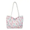 Bolsa de Lona Floral Estilo Coreano para Mujer Nueva Moda Primavera 2025 Bolso Tote Casual Elegante Bolso de Hombro Simple para el Trabajo
