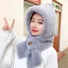 Chapéu Lenço Integrado Outono e Inverno Quente Pelúcia Espessado Imitação de Pelo de Coelho Chapéu Fofo com Proteção para Orelhas à Prova de Frio Capuz para Pescoço