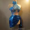 Vestido Strapless Fashion e Sexy com Corrente de Strass Cincha-Cintura Conjunto de Saia Curta para Bar, Boate, Performance, Desfile e Festa Dançante