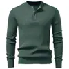 Suéter Masculino Estilo Old Money com Gola Henley, Abotoado, Anti-Risco, Tricô de Manga Longa de Alta Qualidade para Outono e Inverno, Atacado de Fábrica Transfronteiriço