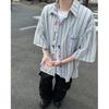Camisa de Manga Corta con Diseño de Rayas Bordadas con Sentido para Hombre y Mujer Primavera y Otoño Estilo Coreano Marca de Moda Sentido de Alta Gama Camisa Holgada Casual Chaqueta