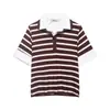 Al por mayor Primavera Nueva Moda Femenina Estilo Europeo y Americano Casual Rayas Patchwork Cuello Polo Top