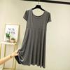 Vestido de verano estilo coreano de manga corta, modal fino, falda plisada de longitud media, cuello redondo, falda grande, falda base, talla grande
