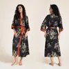 Roupão Feminino Estampado Plus Size de Verão, Roupão de Banho de Cetim Imitação de Seda de Luxo, Roupa de Casa Feminina