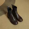 Botas Meia de Tricô com Retalhos de Couro Bovino com Saia Outono/Inverno 2025 Salto Grosso Salto Médio Bico Redondo Efeito Emagrecedor Versátil Botas Curtas de Couro Genuíno para Mulheres