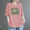 Blusa Branca Feminina Versátil Estilo Novo Estampa de Algodão Imitado Estilo Europeu Gola Redonda Manga Curta Camiseta Manga Meia Manga Solta Oversized Verão Manga Curta