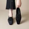 Weiwei Girl 915-1 Mocasines de Terciopelo con Pedrería Francesa para Mujer Suela Plana Altura Oculta Zapatos Individuales Slip-on Zapatos para Conducir