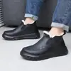 Zapatos de Hombre Yuezu Invierno Nuevos Zapatos de Algodón Engrosados con Terciopelo Cálidos Antideslizantes Superficie de Cuero Impermeables Zapatos para Hombres de Mediana Edad y Mayores Papá