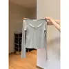 Camiseta de Otoño para Mujer Talla Grande Ajustada de Manga Larga con Adorno de Encaje en los Hombros