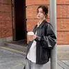 Otoño/Invierno 2026 Retro Americano Marrón Café Holgada Adelgazante Chaqueta de Cuero Corta de Motociclista para Mujer Tendencia