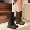 Botas Longas Melanoides de Salto Grosso com Fivela Retrô Emagrecedoras para Mulheres 2026 Outono/Inverno Novas Botas Skinny de Cano Alto Botas de Equitação