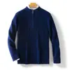 Suéter 100% lã pura para homens, estilo outono, moda para meia-idade, gola semi-alta, com zíper, malha jacquard, suéter de lã espessa