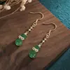 Pendientes de Calcedonia Estilo Chino Calabaza para Mujer Nuevo Estilo Chino Hanfu Qipao Falda Mamian Joyería para Orejas Borla Gancho de Oreja Elegante Versátil