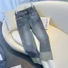 Jeans Azules Rectos Vintage para Mujer Primavera y Otoño Nuevos de Cintura Alta Aspecto Delgado Pantalones Largos Pantalones de Tubo de Mezclilla para Mujer Elásticos