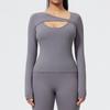 Roupas de Yoga Transfronteiriças Manga Longa Feminina Top de Yoga Nude para Esportes e Fitness com Bojos Removíveis Cintura Estreita Nude
