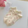 Calcetines Cortos Lindos Estilo Japonés para Mujer, Calcetines Finos Transpirables de Verano, Calcetines Tobilleros Rayados a Cuadros de Fresa, Versátiles Calcetines Deportivos Rosados