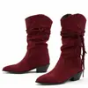 Botas de moda con tacón cuadrado para otoño e invierno, botas altas transfronterizas de punta fina, zapatos ligeros de tacón alto sin cordones de color liso, botas versátiles de talla grande para mujer