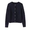 Cárdigan de punto para mujer 100% lana de seda, cuello redondo, para primavera y otoño, color liso, versátil, holgado, prenda exterior de lana
