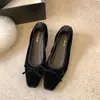 Zapatos de Moda Cuadrados con Tacón Grueso Estilo Retro Francés para Mujer 2026 Nuevo Estilo Primavera/Otoño Calzado Exterior Nudo de Lazo Slip-on Zapatos para Ir al Trabajo