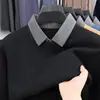 Camisa gruesa de invierno para hombre, estilo nuevo, con forro polar, imitación de dos piezas, cuello camisero, top de punto cálido de color liso