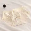 Estampado floral de encaje dulce, cómodos, sin costuras, refuerzo 100% algodón, calzones de algodón puro para niñas